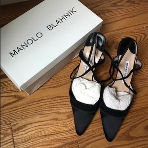 Manolo Blahnik Black Satin Heels
